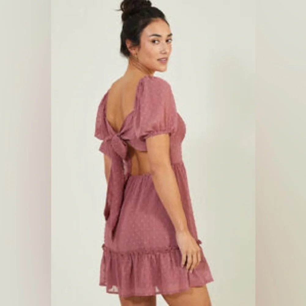 Altar’d State Pink Aurelia Clip Dot Dress with Bow Back Size Large - Picture 7 of 10